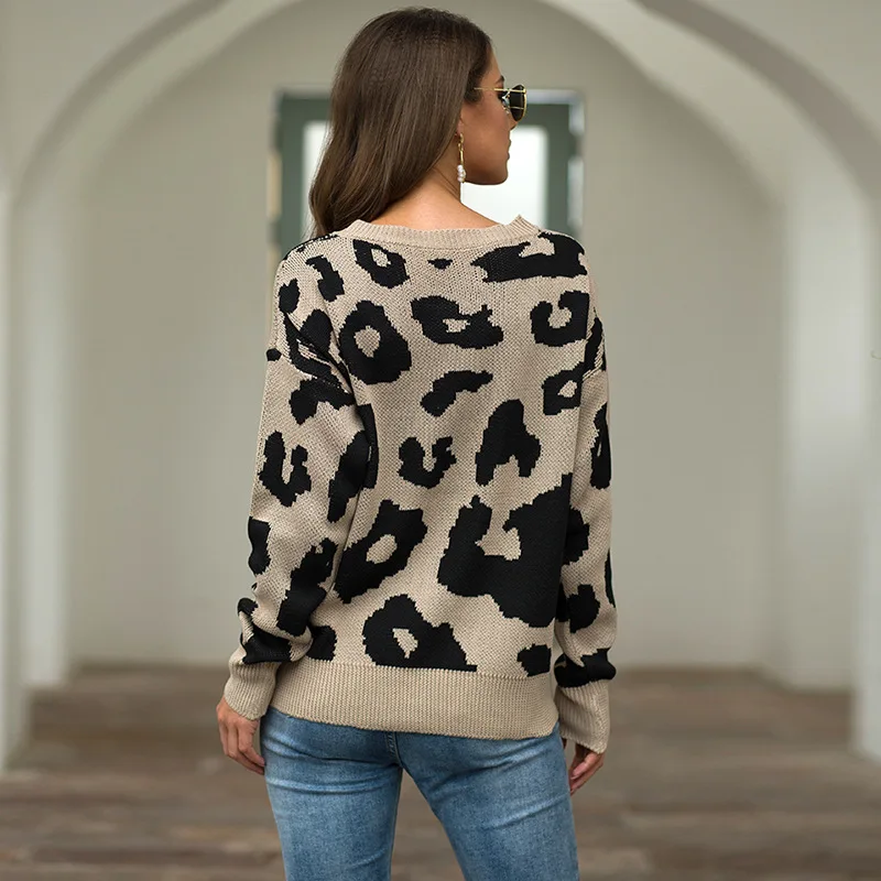 Fashion Leopard Sweater Autumn Winter Long Sleeve Knitted Sweaters Women Loose Casual Pullovers Jumpers Femininas | Женская одежда