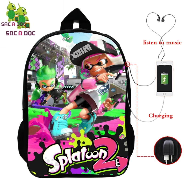Splotoon 2 Game рюкзак для мужчин и женщин многофункциональный ноутбука с USB зарядкой