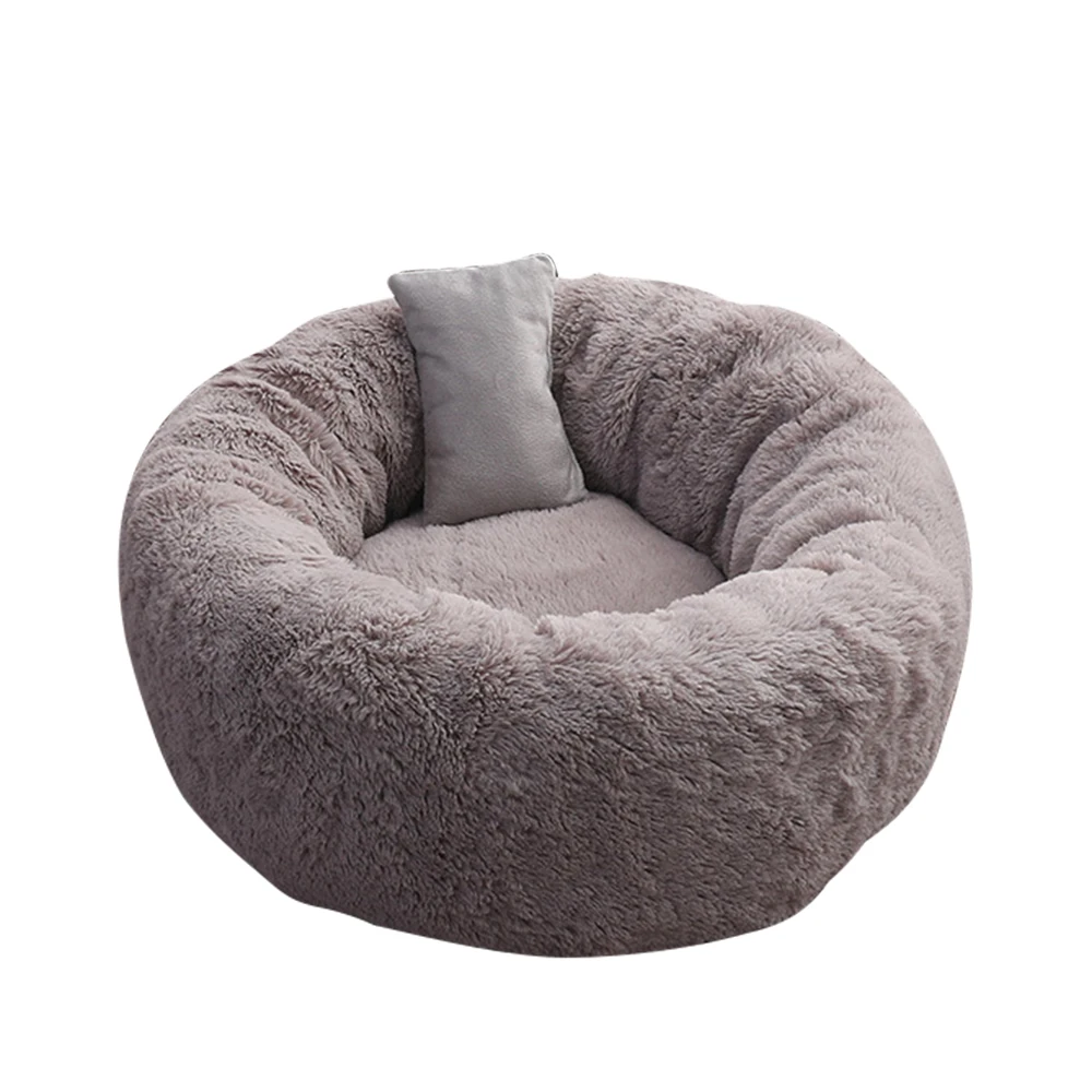 Dark Grey Круглый плюшевый домик для кошек мягкая длинная плюшевая кровать для кошек круглая кровать для собак для маленьких собак Лежанка для котов зимняя теплая Лежанка коврик для щенка - Цвет: Dark Grey
