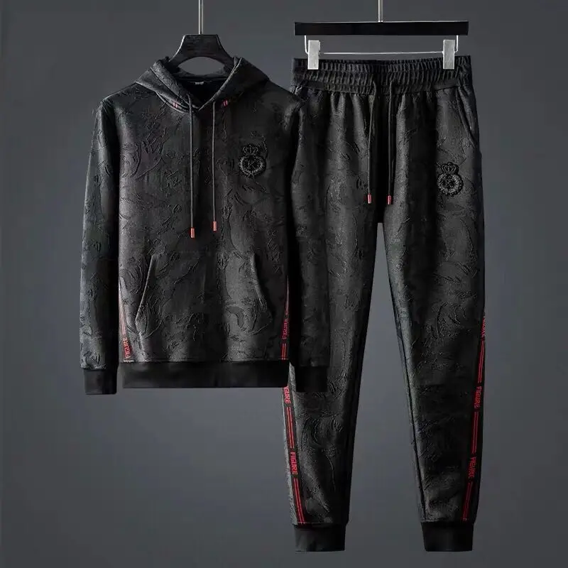2020 autumn & winter camouflage hooded casual sports suit men s of the trend of large size red ribbon matching two-piece suit