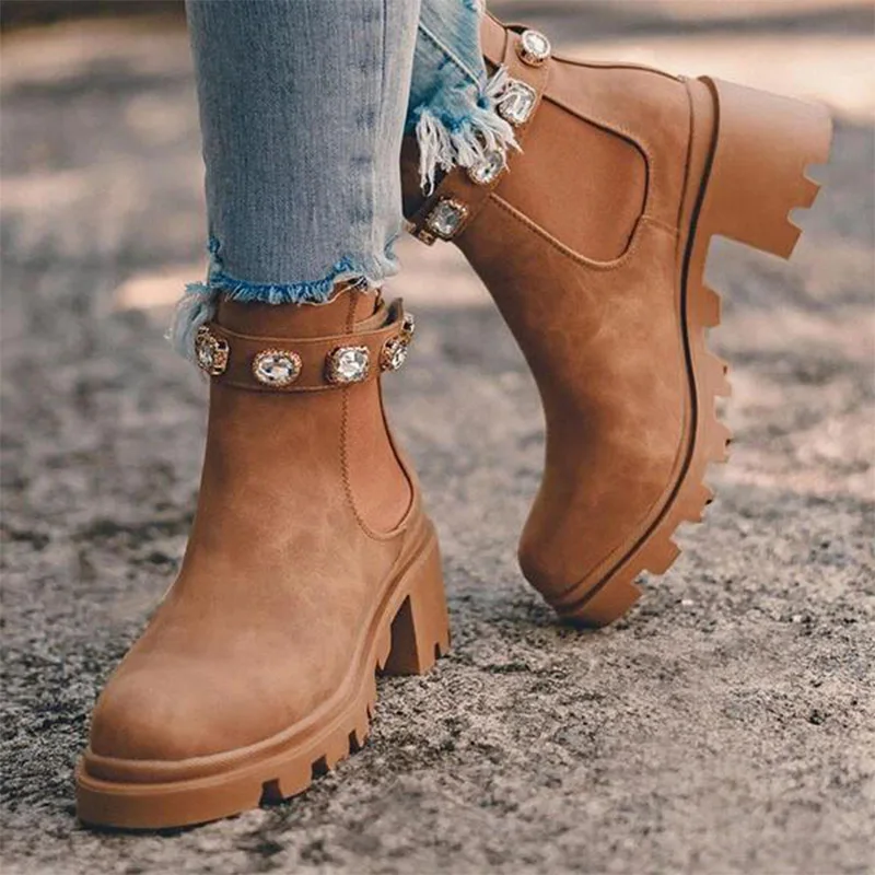 

Женские ботильоны со стразами, водонепроницаемые, без шнуровки, большие размеры