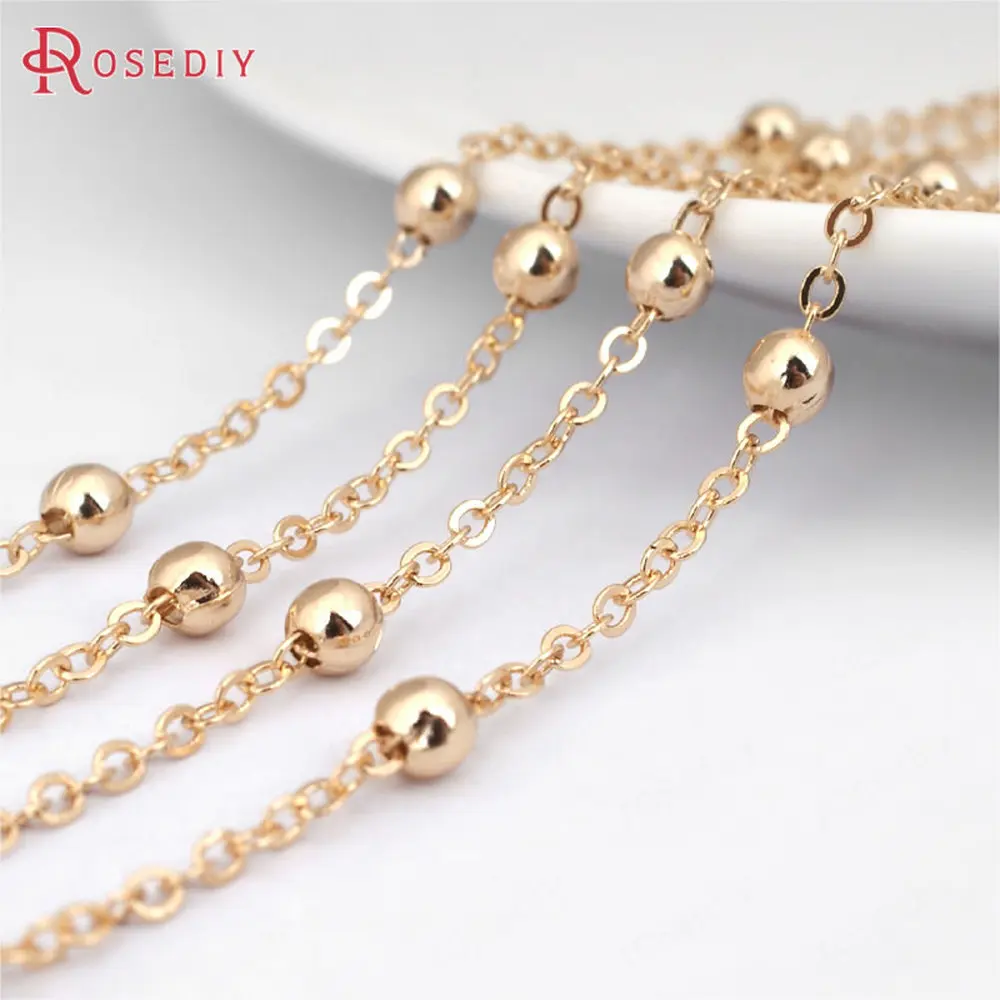 

(D119)1 Meter width 1.6mm High Quality Champagne Gold Color Brass Station Ball beads Flat Oval Chains Necklace Accessories
