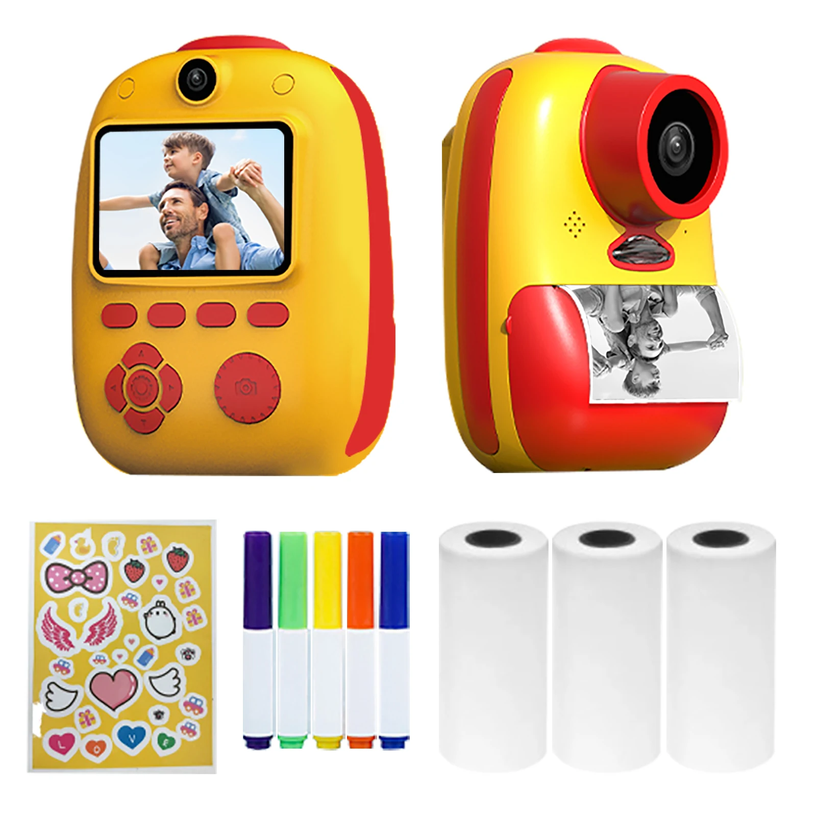 

Photography 1080P HD Mini Digital Instant Camera Photo Printer with LED Light Print Paper 32G TF Card Support 10X Magnification