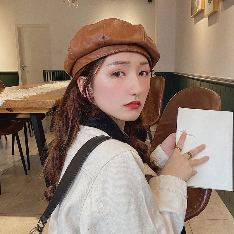 

PU Leather Beret Autumn Woman Leisure Joker Gorra Czapka Sombrero Czapka Damska Zimowa Boina Masculina Beret Hat Boinas