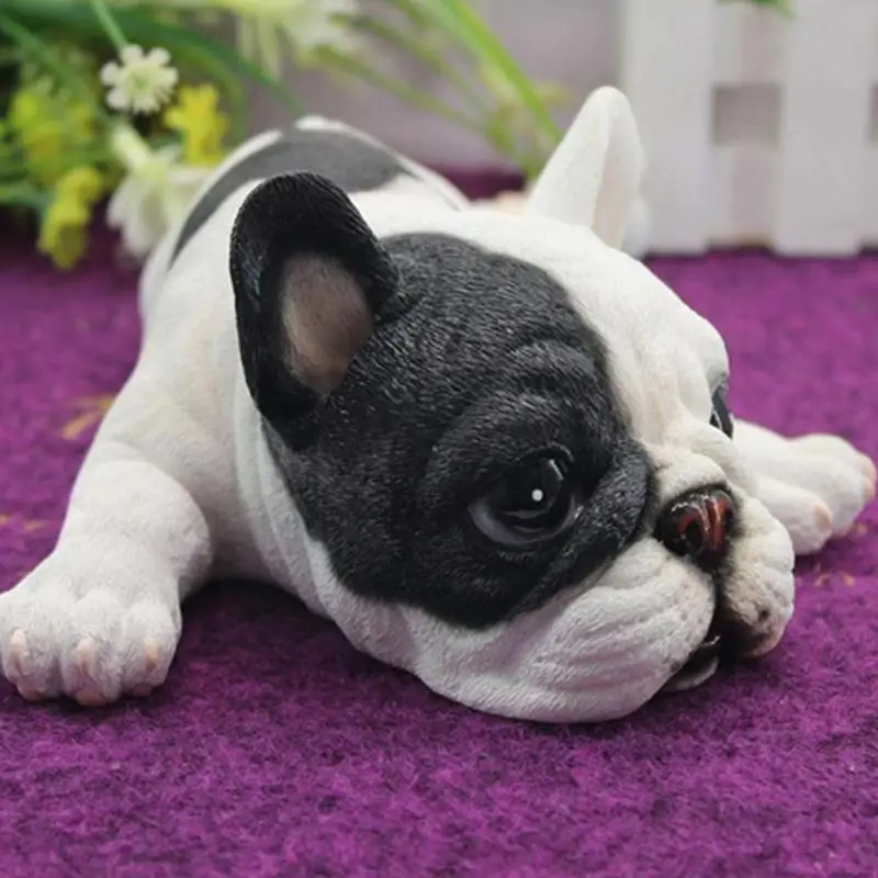 

Polyresin Figurine Realistic Sleeping French Bulldog Animal Pet Home Model Simulation Toys Decor Children Model Toys Gifts L8T5