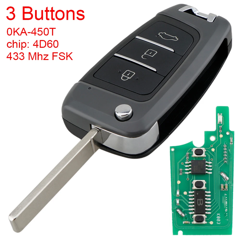 

433MHz FSK Keyless Smart Flip Remote 3 Buttons Car Key Fob 4D60 80Bit Chip 0KA-450T Replacements for Hyundai I30 2016 2017 2018