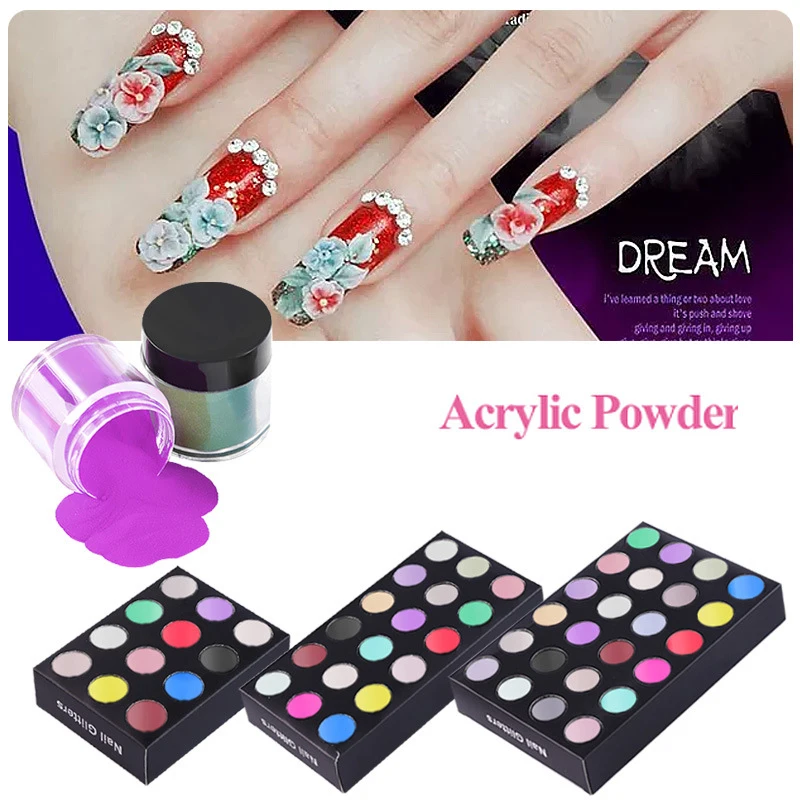 

12/18/24 Color Nail Art Acrylic Powder Set Crystal Carved Flower Powder Professional Nail Pigment For UV Nail Art Extension Tool
