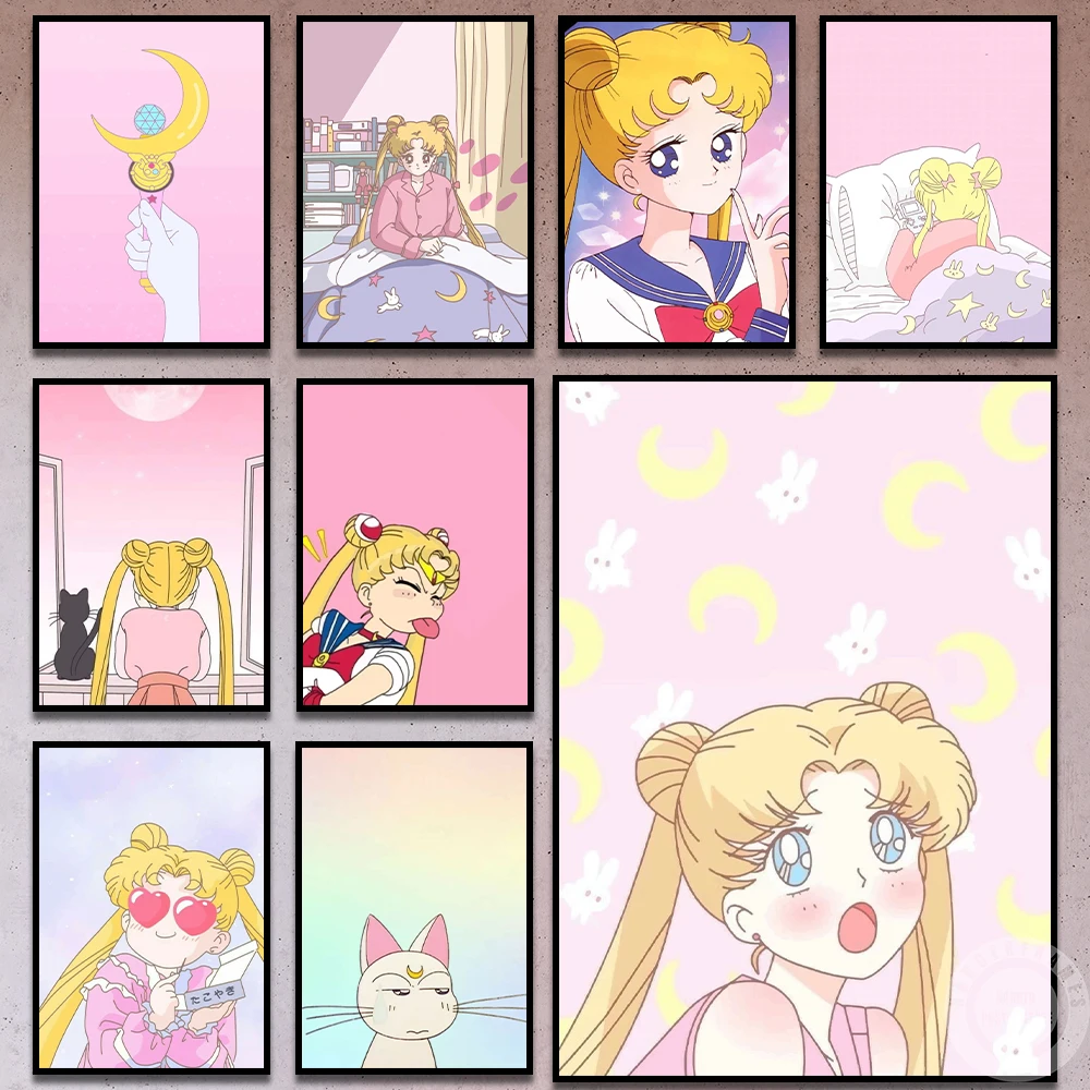 

Sailor Moon Cartoon Pink Poster Japanese Anime Wall Art Prints Canvas Painting For Girl Kids Room Home Decoration Birthday Gift
