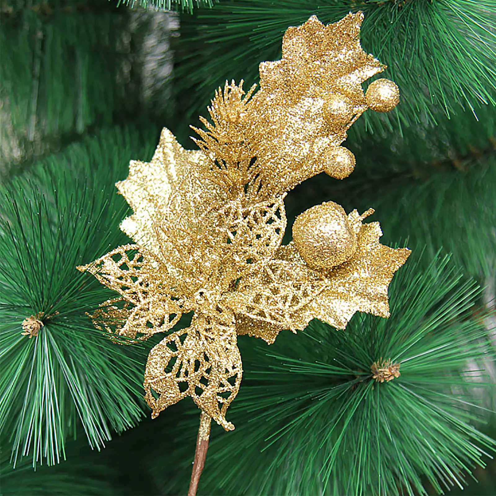 

6pcs Merry Christmas Tree Ornament Wedding Artificial For Home Decoration Xmas Glitter Fake Flower Head DIY Ornaments