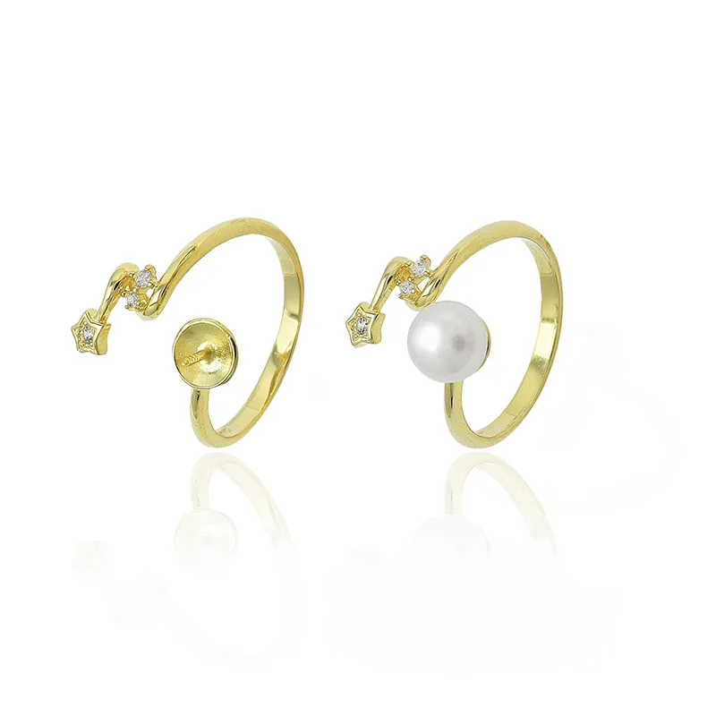 

New Fashion European and American Fashion Jewelry Pearl Ring Opening Creative Zircon 925 Silver Hand Jewelry