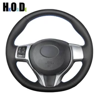 black pu artificial leather hand stitched car steering wheel cover for toyota yaris 2012 2013 2014 2015 2016 2017 2018