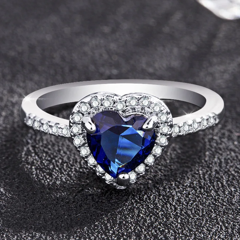 Темно-синее очаровательное кольцо Сердце моря с цирконием AAA подходит для женщин