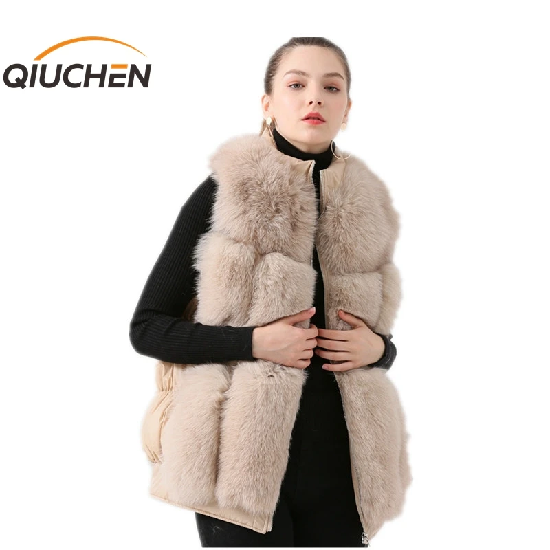 Пуховой жилет QIUCHEN PJ19080 Новое поступление 2019 женский зимний с натуральным лисьим