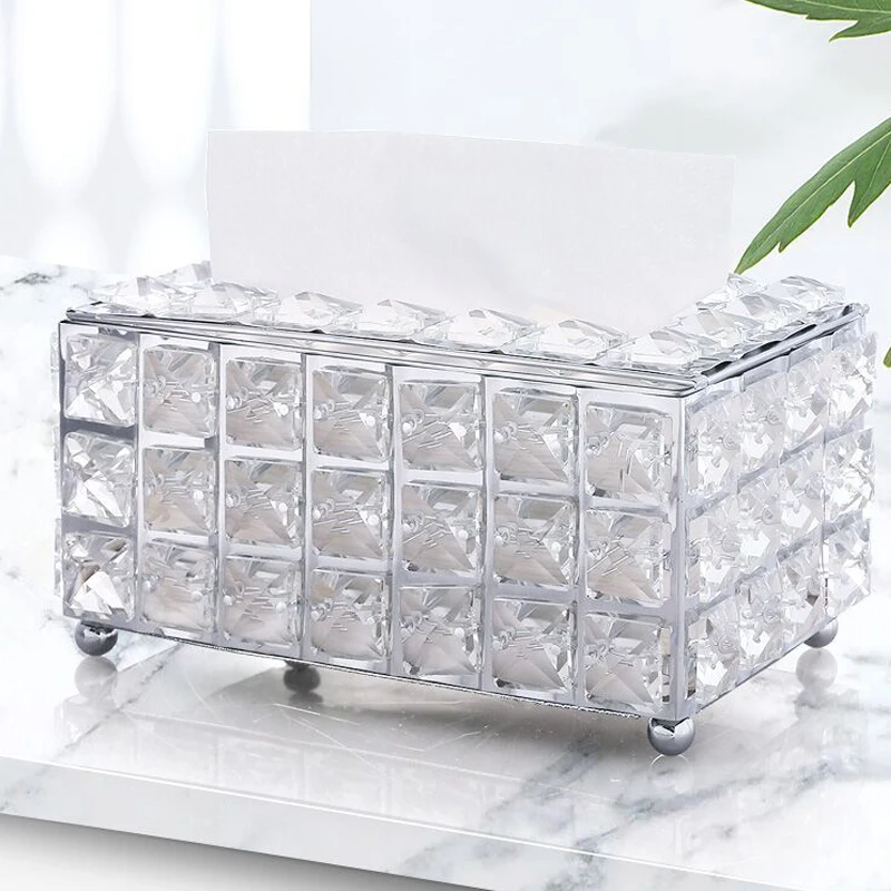 

Hot Sale 2021 New European Crystal Home Tissue Container Towel Tissue Holder Office and Home Decoration Box tissue holder