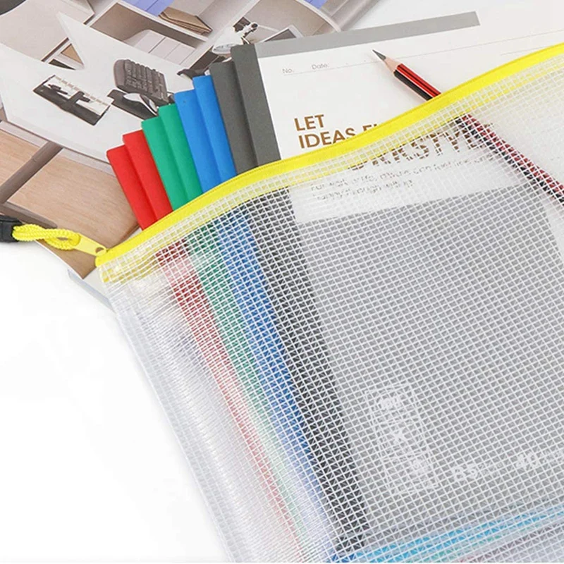 

24Pcs Mesh Zipper Pouch Document Bag, Plastic Zip File Folders, Letter Size/A4 Size, for Office Supplies