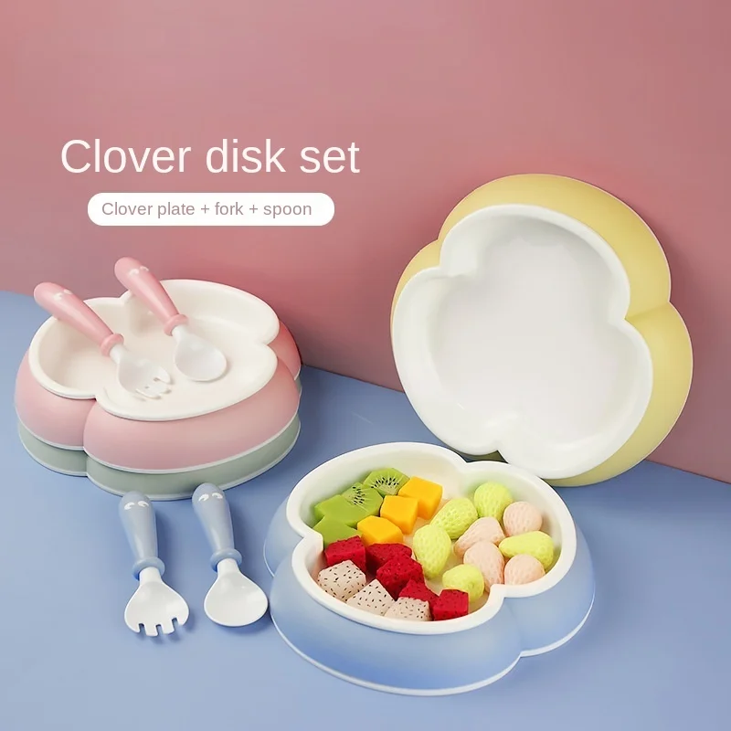 

Детские Клевер пластины комбинированных ложек и вилок однотонные Еда посуда комбинезон с длинными рукавами, миска для еды Посуда Нескользя...