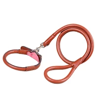 soft leather dog collar leash set training safety pet lead for small medium large dogs walking thicken leash golden retriever