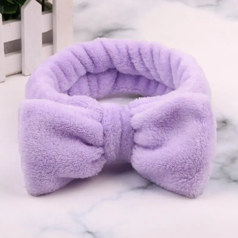 Coral Fleece Bow Hair Bands Solid Color Wash Face Makeup Soft Elastic Headband Turban Head Wraps Hairband Hair Accessories images - 6