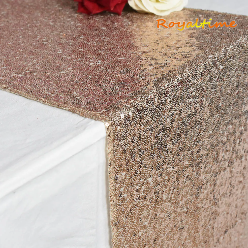 Shiny Champagne Gold 30x180cm Christmas Green/Fuchsia/Burgundy/Rose Gold Sequin table runner for Party table cloth Weddings Decoration Table Runners - Цвет: Shiny Champagne Gold