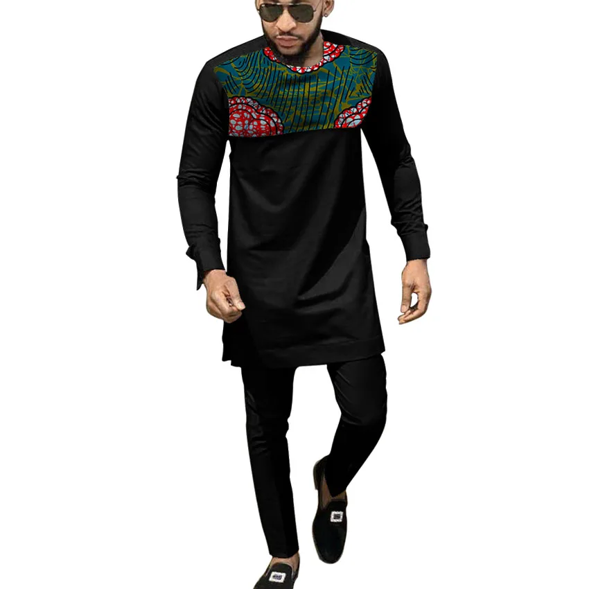 2021 африканская мода мужские рубашки брюки с нашивками Лоскутные Топы