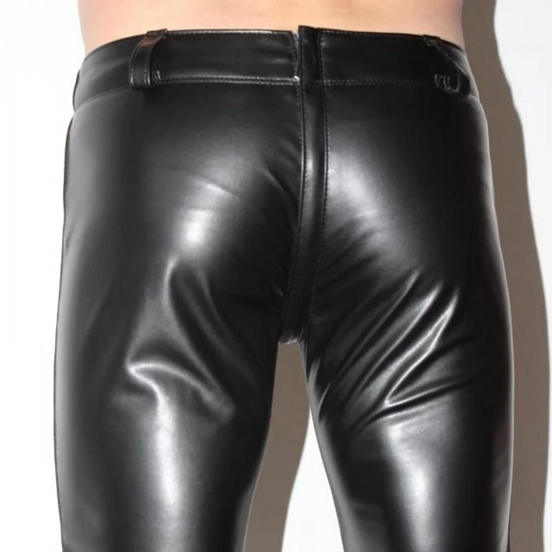 Sexy New Zipper Designer Mens Skinny Pencil Pants Pu Leather Stretchy Man Long Trousers Punk Plus Size Motorcycle Biker Pants