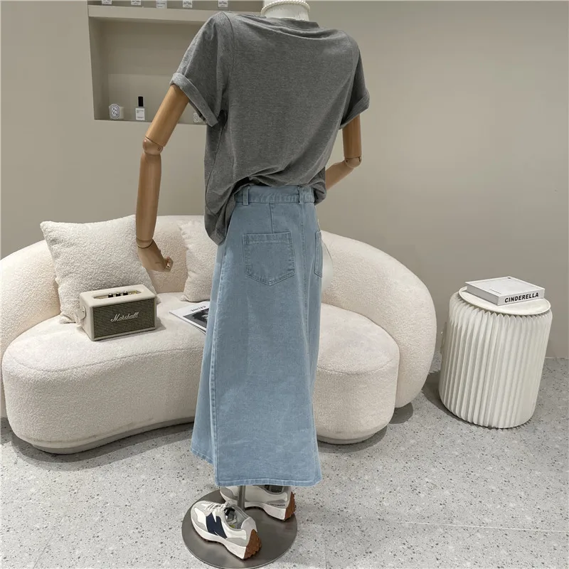 

Two Piece Set Women's Spring Summer 2021 Niche Design Fashion Medium Length Split Denim Skirt + Versatile Loose Short T-shirt