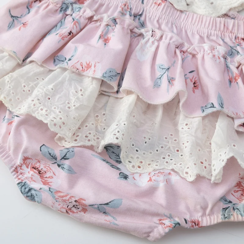 

Toddler Newborn Baby Girls Bodysuits Cotton Soft Flower Print Lace Ruffle Clothing Jumpsuit One-Piece Summer Outfit Clothes