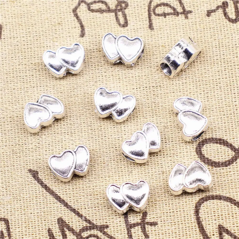 

5Pcs Earrings Charms Love Big Hole Beads Antique Silver Color 9X13mm