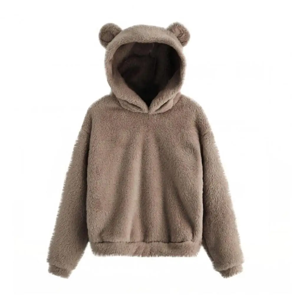 Autumn Winter Women Warm Hooded Coats Casual Hoodie Fleece Sweatshirt Long Sleeve Rabbit Ear Hood Sweatshirt Plush Warm Hoodie