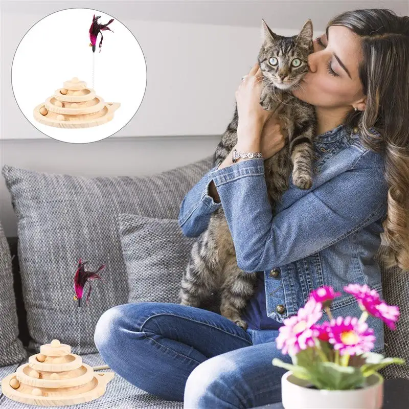 

1Pc Cat Toy Multiple Layers Safe Wood Pet Supply Kitten Turntable Cat Plaything