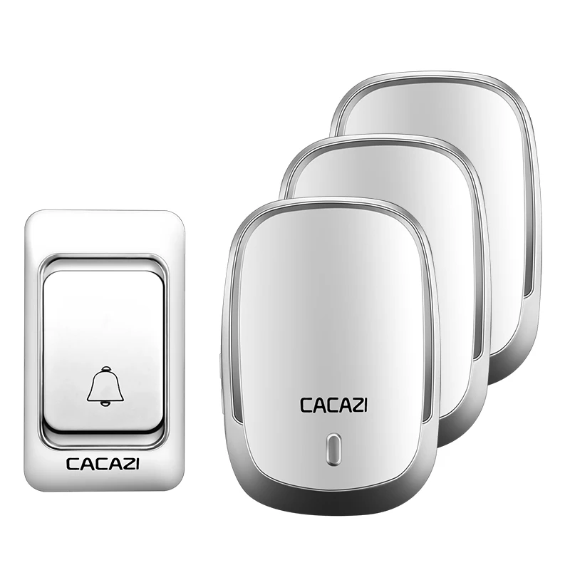 1 button 3 receiver Беспроводной дверной звонок CACAZI с питанием от аккумулятора постоянного тока, кнопка управления, дистанционный светодиодный светильник 200 м, Домашний Беспроводной звонок, 4 громкости, 36 колокольчиков - Цвет: 1 button 3 receiver