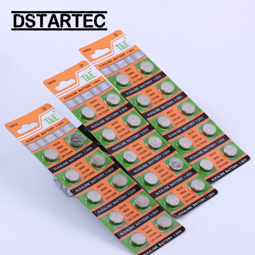 10 шт./карта 30 мА · ч 1 55 в AG10 LR1130 SR54 389 189 SR1130 D189 LR54 батарейки для пультов управления