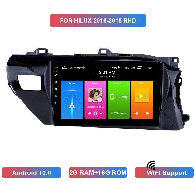 

10.1 Inch 2 Din Android 10.0 Car MP5 Stereo Radio 2+16GB Wifi Bluetooth GPS Navigation for Toyota Hulix 2016-2018 RHD