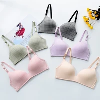 seamless bras plaid printed thin lingerie for women soft comfortable girls underwear gather nylon brassiere top a b cup