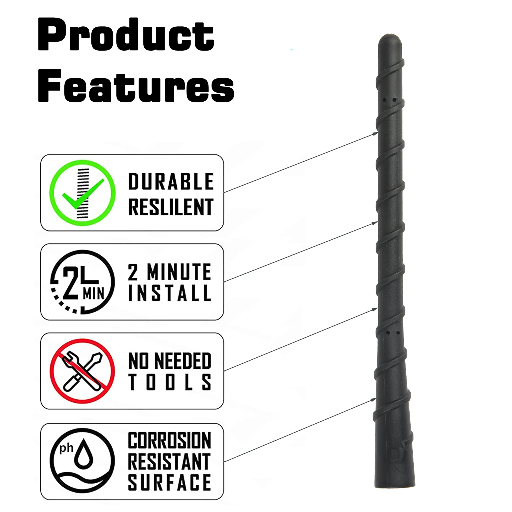 Автомобильная гибкая внешняя антенна для радио с защитой от шума, прочная, легко устанавливается, черного цвета из резины, на крышу автомобиля Hyundai Veracruz.