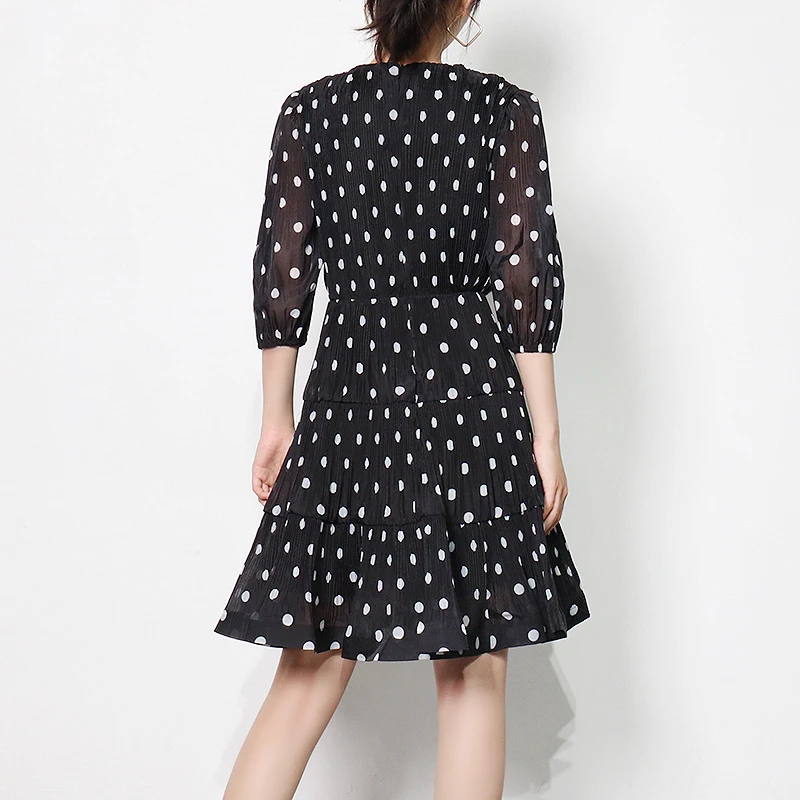 

XIZIHUPAN Minimalist Solid Ruched Dress For Women V Neck Half Sleeve High Waist A Line Zipper Midi Dresses Female Summer Stylish