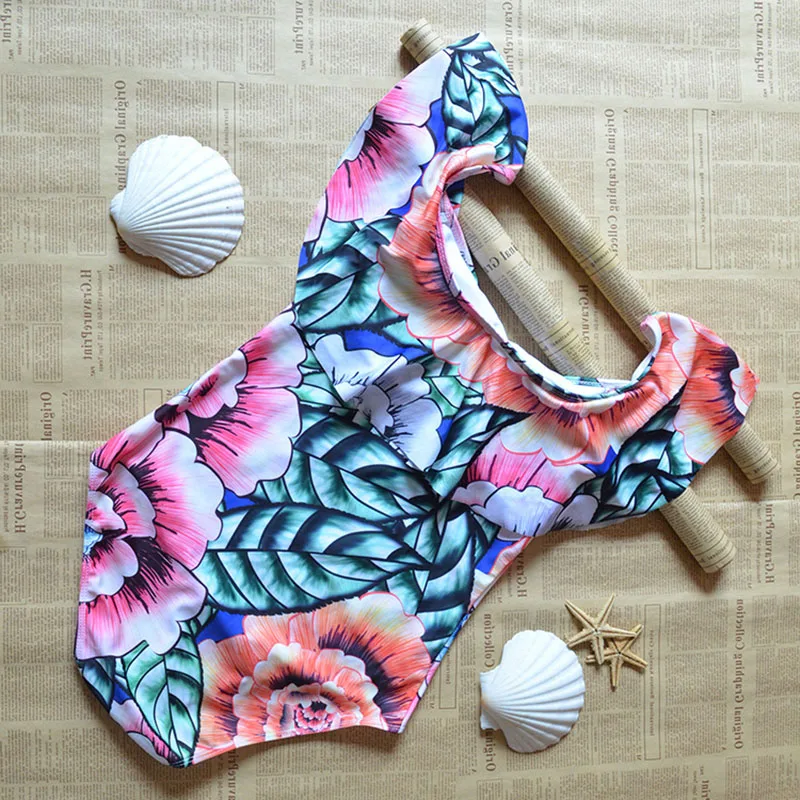 

Swimsuit ladies 2021 sexy bikini women's swimsuit one piece printed swimsuit one-shoulder ruffle swimsuit beachwear swimsuit