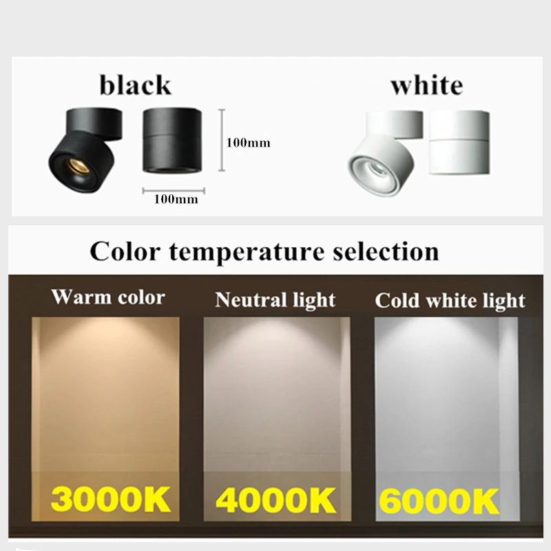 $14.57 Dimmable LED ceiling light AC85-240V 8W 10W 12W 15W LED surface mounted ceiling light foldable and 360 degree rotatable COB spot