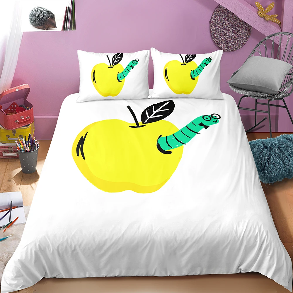 Комплекты постельного белья с принтом бананов и яблок комплект пододеяльником