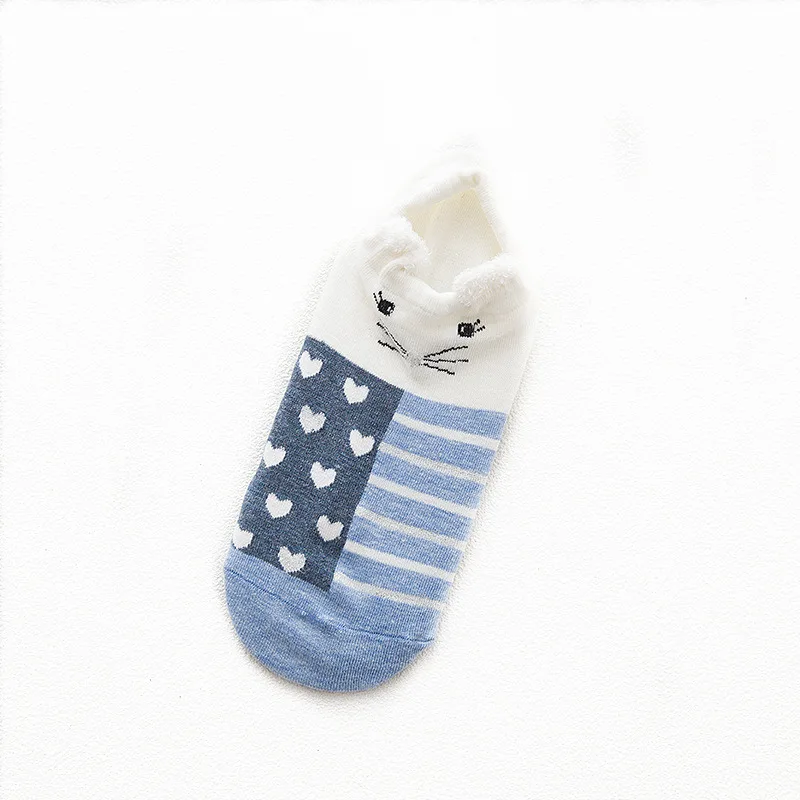 Striped Love Bear Новые весенне-летние женские неглубокие невидимые носки-тапочки, Хлопковые женские носки-башмачки с рисунком кота, нескользящие носки - Цвет: Striped Love Bear