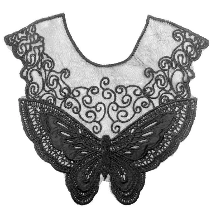 

1 Pcs Polyester Black Fabric Flower Lace Sewing Applique Lace Collar Neckline Collar Applique