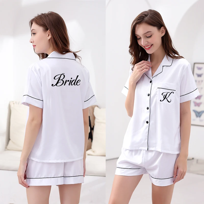 Satin Silk Wedding Pajamas Set Women Bridesmaid Bride Pyjama Set Silky Lounge Wear Pajamas Grey Blue Pjs Solid Bridal Pyjama Set