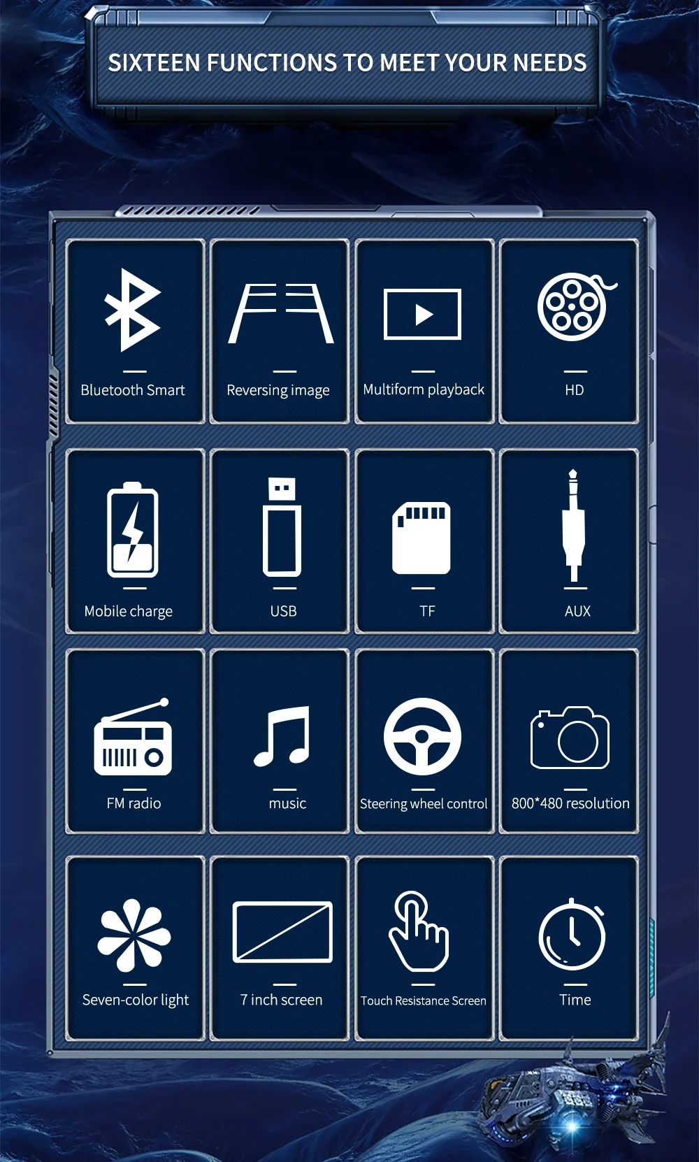 7 дюймов 2 Din автомобиль в тире стерео аудио FM радио Bluetooth зеркальная поверхность