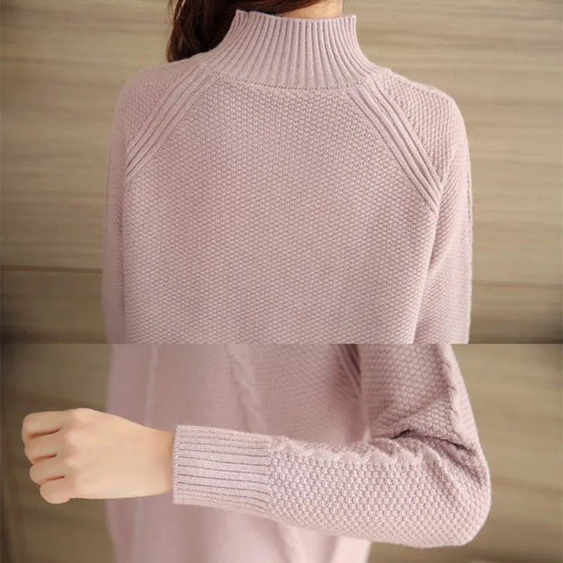 

Sweater Women Fall/winter 2021 Fashion Solid Pullover Knit Clothes Basic Bottom Shirt Ladies Tops Half High Collar Pink Sweaters