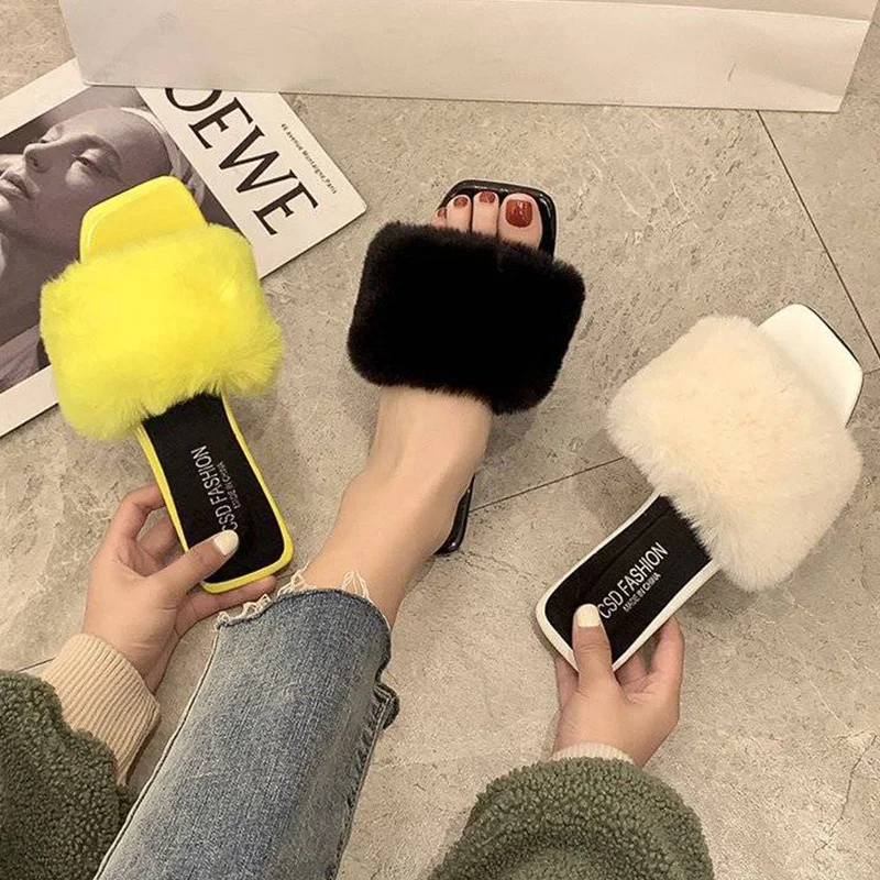 Luxury Fur Women Slippers Autumn Winter Furry Indoor Home Slippers Antiskid Outdoor Female Large Size Elegant Slides women