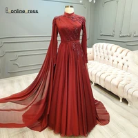 bbonlinedress burgundy moroccan evening dresses embroidery appliques evening dress long sleeve arabic muslim formal prom dress