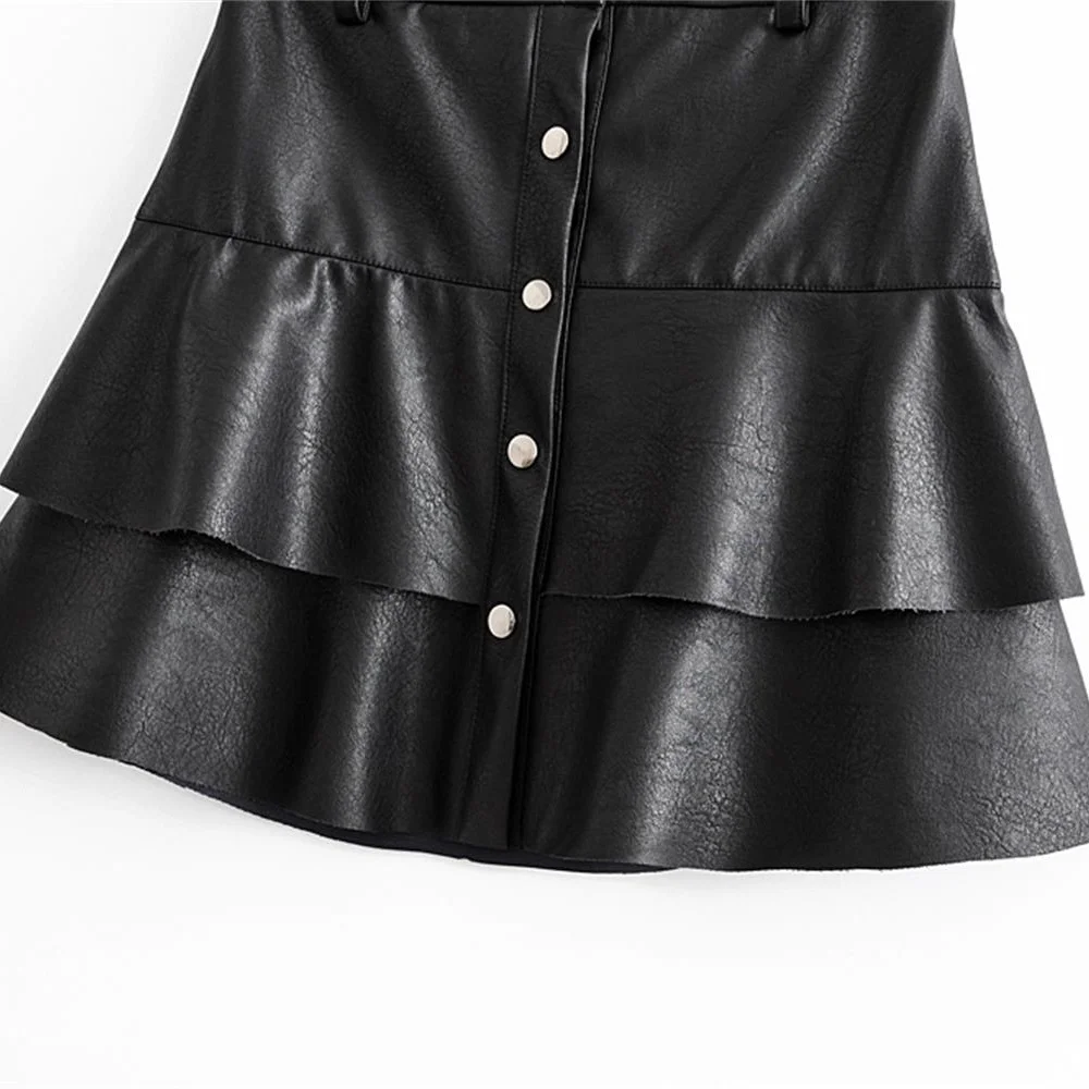 

Autumn 2019 women's New Retro High Waist stacked mini skirt Pu faux leather skirt 03046287800
