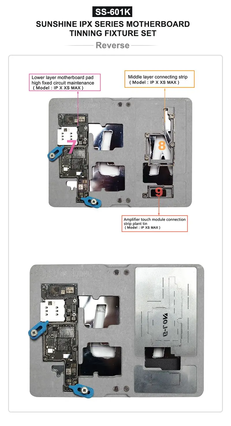 SUNSHINE SS-601K для iPhone XS MAX/XS/X ремонт материнской платы Ремонт Крепеж Набор двусторонний Магнитный фиксированный дизайн приспособление