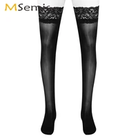 hot men lingerie sexy smooth silky stockings hosiery summer breathable high socks sissy gay lace stocking crossdressing costume