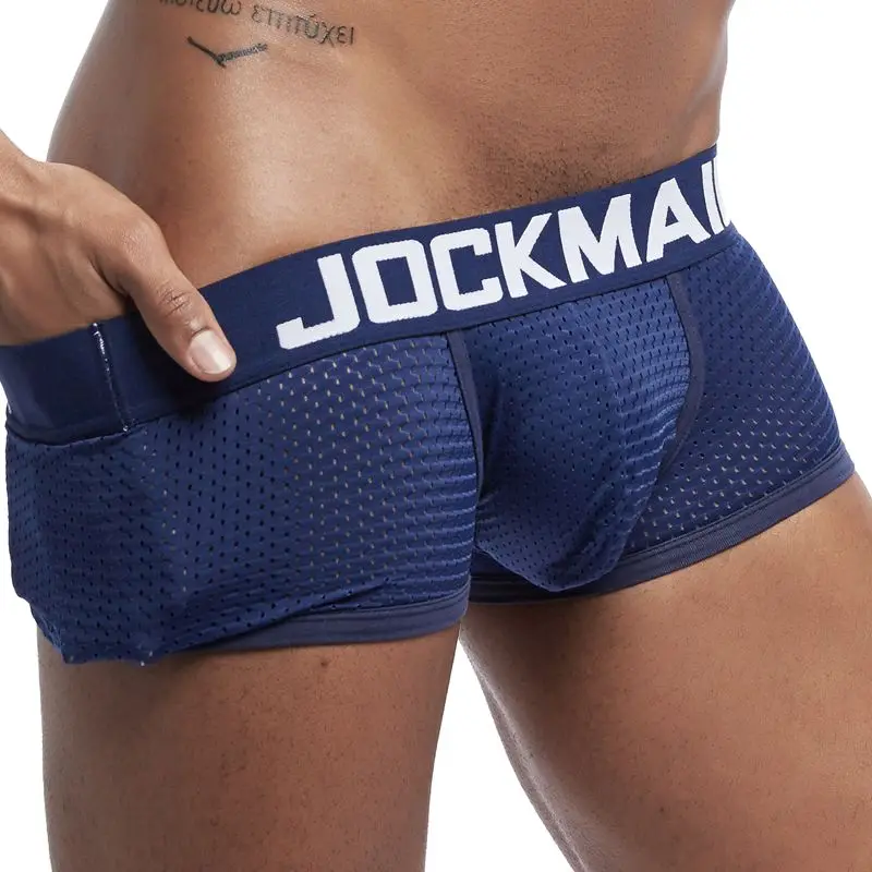 Бренд JOCKMAIL, мужские боксеры, хлопковое сексуальное мужское нижнее белье, боксеры с u-образной выпуклой сумкой, трусы с принтом листьев, Сетчатое дышащее нижнее белье для геев